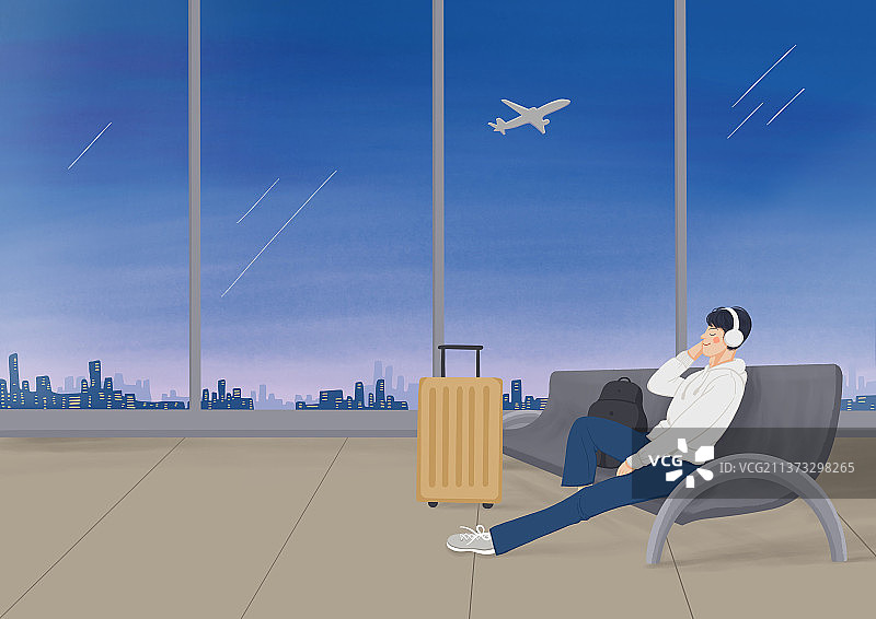 候机的男孩图片素材