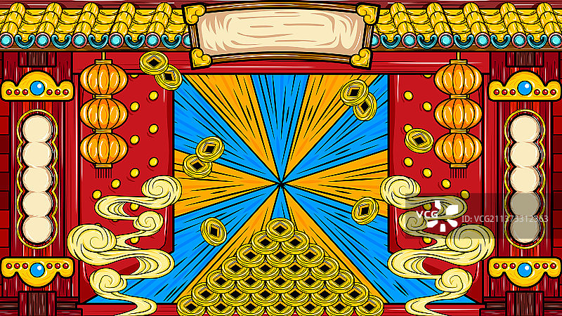 国潮新年新春开门横版喜庆矢量插画背景图片素材