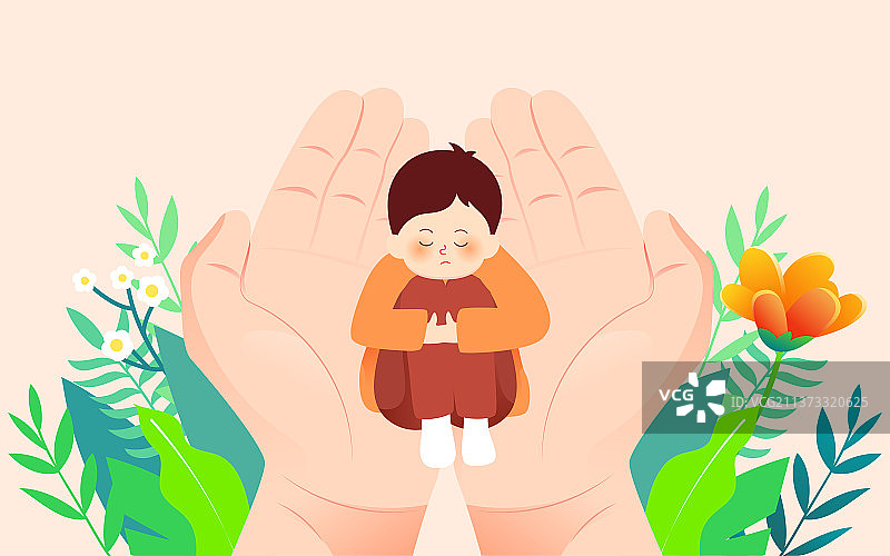 世界自闭症日关爱小孩插画守护儿童内心海报图片素材