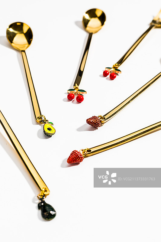 金色不锈钢水果叉咖啡勺餐具图片素材