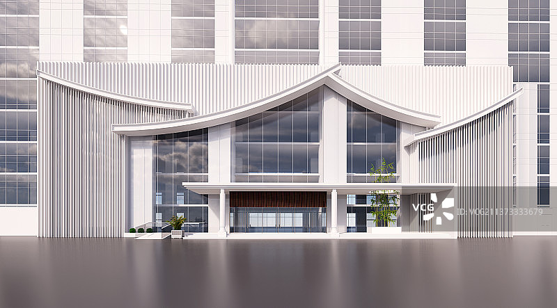 现代建筑新中式风格大门白膜图片素材