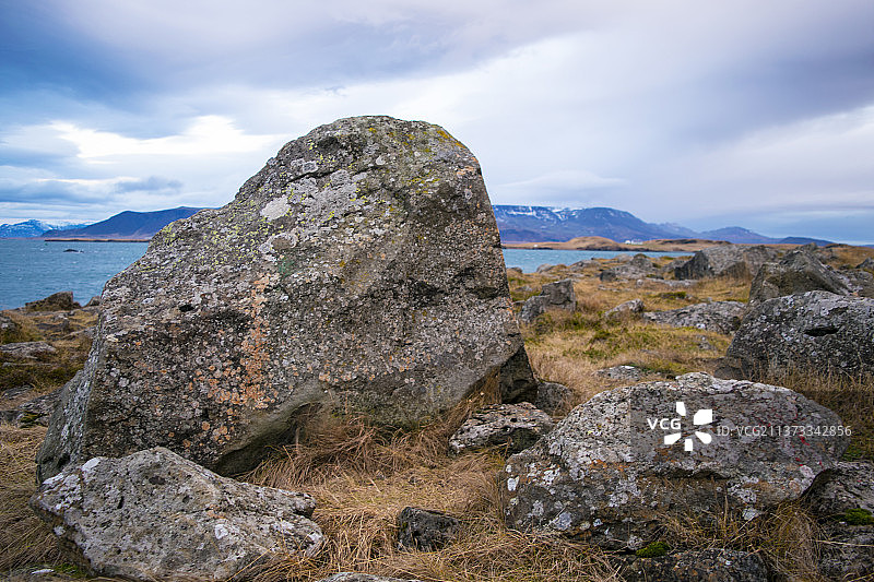 雷克雅未克海湾岩石，冰岛陆地上岩石的风景图片素材