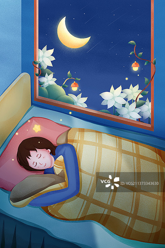 晚上窗边睡觉的女孩图片素材