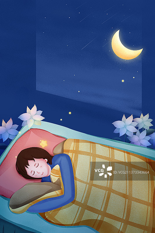 一个女孩抱着黄色的被子睡觉图片素材