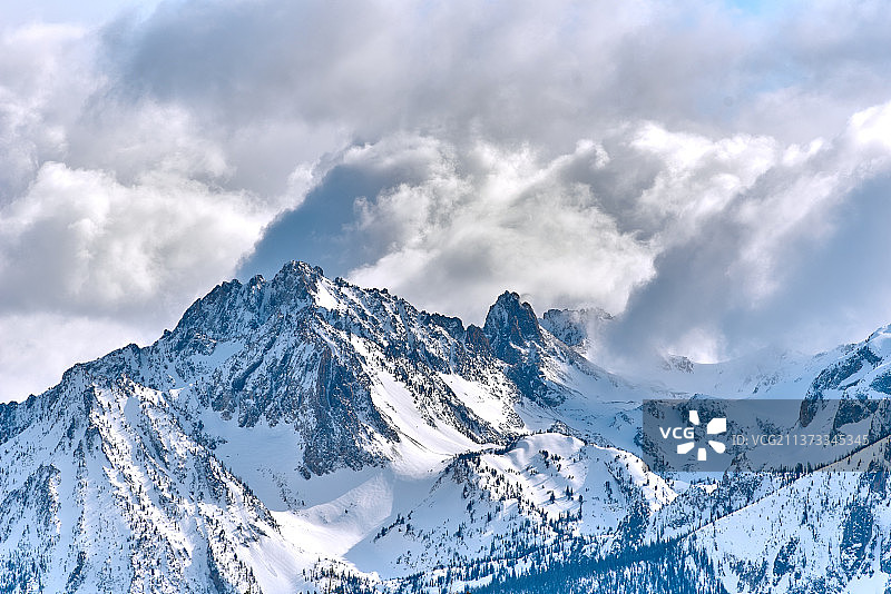 锯齿山脉雪山风光（美国爱达荷州博伊西）图片素材
