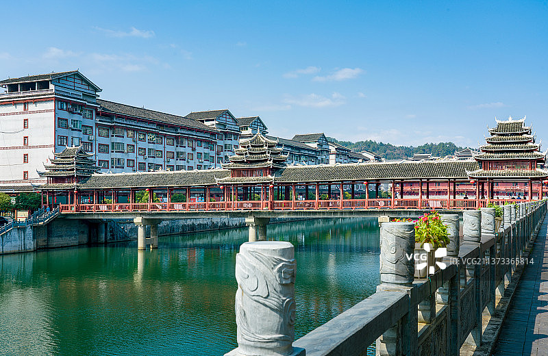侗族廊桥风雨桥城市建筑风光图片素材
