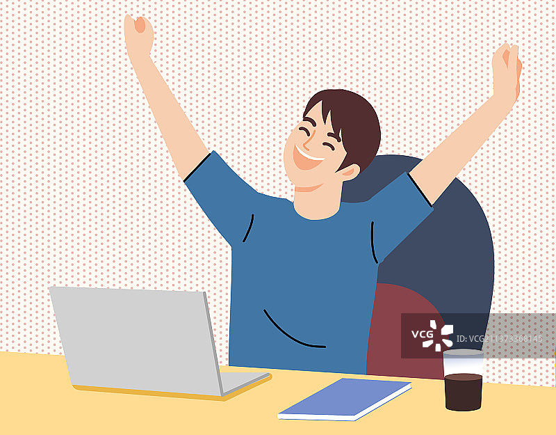 疫情期间在家工作轻松完成任务生活方式快乐心情方式插画图片素材