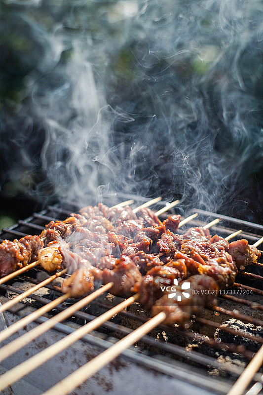 烧烤架烧烤炉上的正在烤的烤肉串图片素材