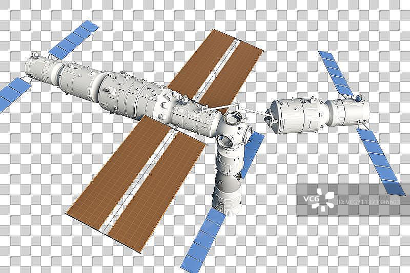 中国空间站天和核心舱的机械臂转位货运飞船图片素材