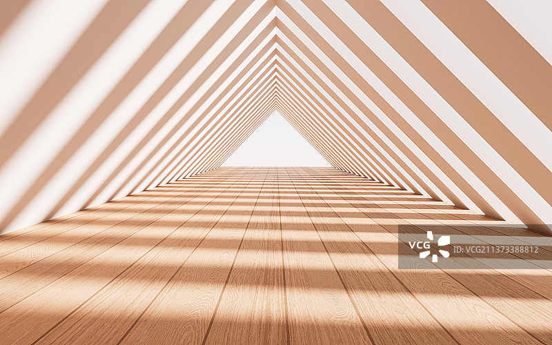 木质地板的隧道3D渲染图片素材