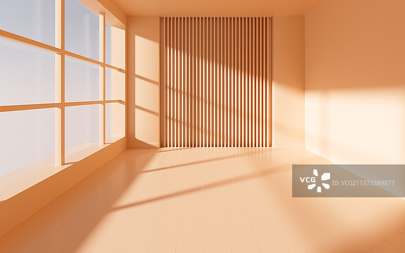 带有百叶背景墙的空房间3D渲染图片素材