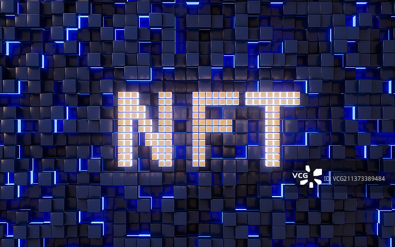 NFT与霓虹线条背景3D渲染图片素材