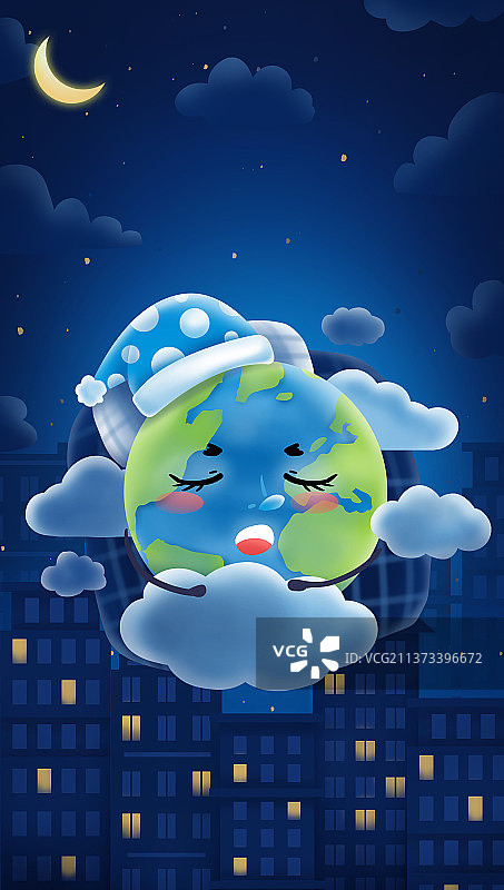 在漆黑的城市夜晚睡着的地球图片素材