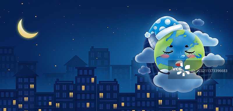 在漆黑的城市夜晚睡着的地球图片素材