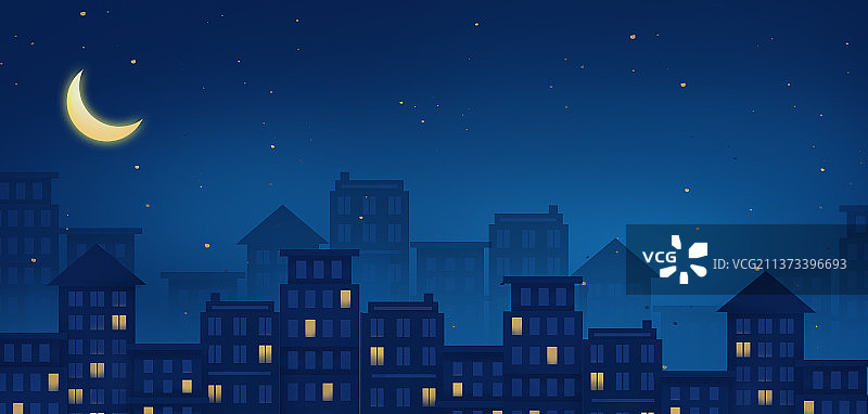 夜晚城市灯光剪影的插画背景图片素材