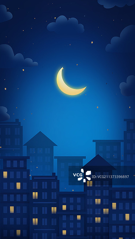 夜晚城市灯光剪影的插画背景图片素材