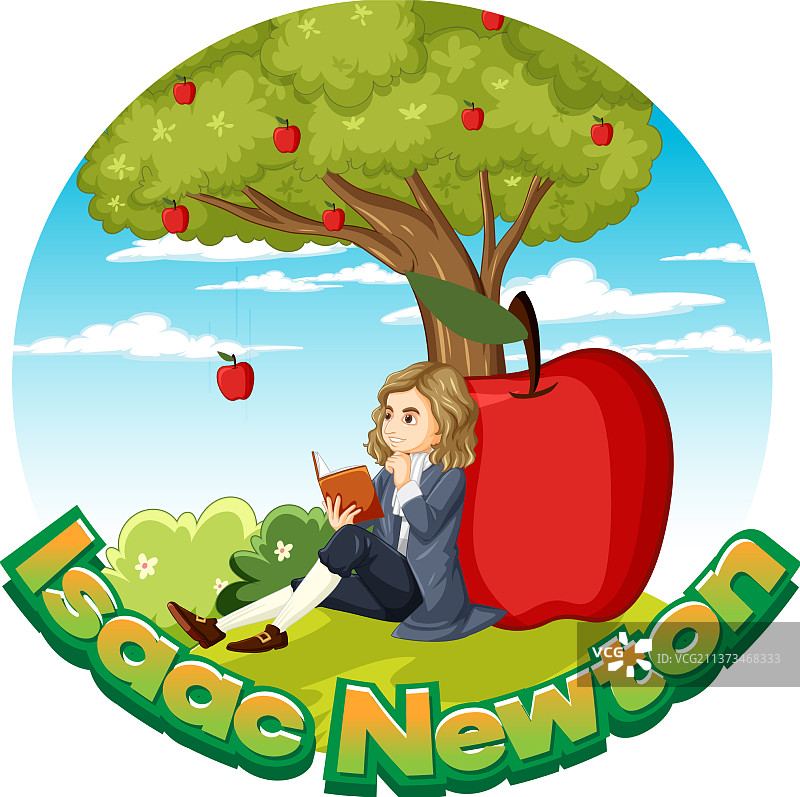 艾萨克·牛顿坐在苹果树下图片素材