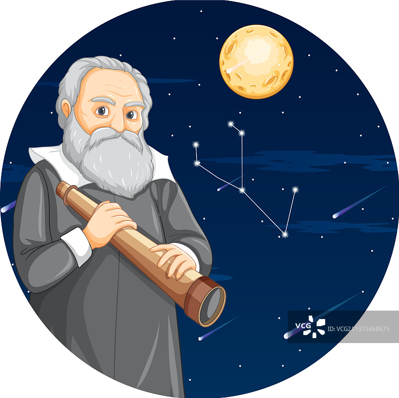 卡通风格的伽利略·伽利雷肖像图片素材