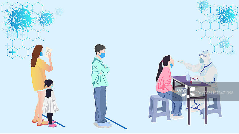 新冠核酸检测采样抗原的插画演示图片素材