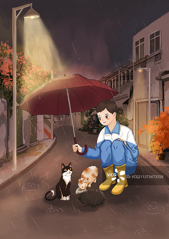 少年与猫图片素材