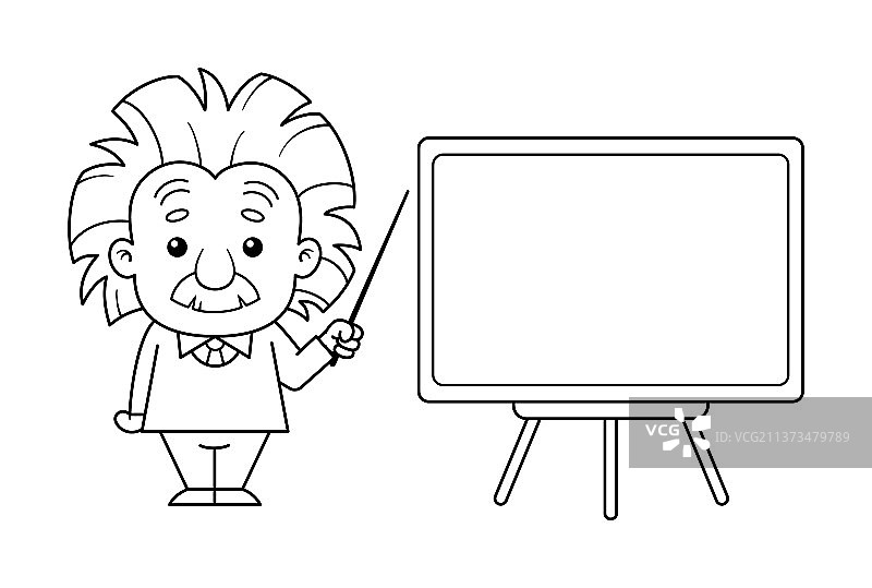 阿尔伯特·爱因斯坦卡通人物黑白形象图片素材