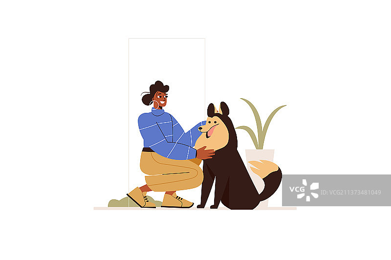 扁平设计中的主人关爱宠物概念图片素材