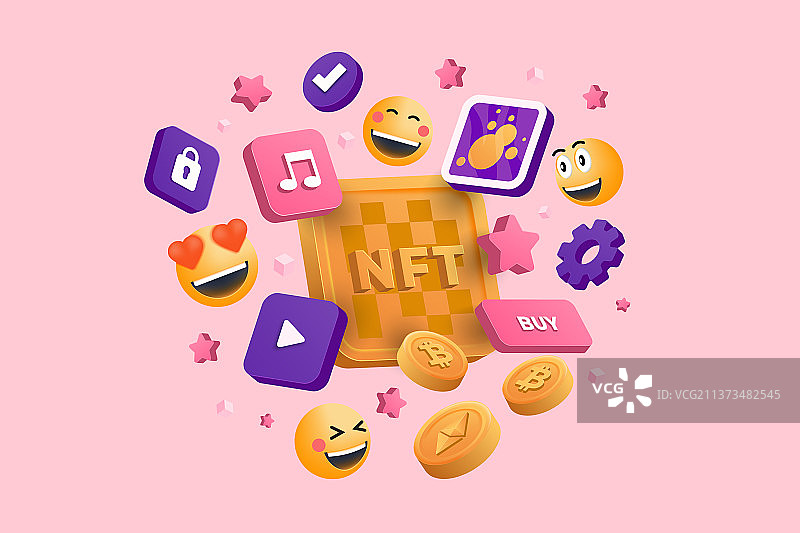 现代3D加密NFT概念图片素材