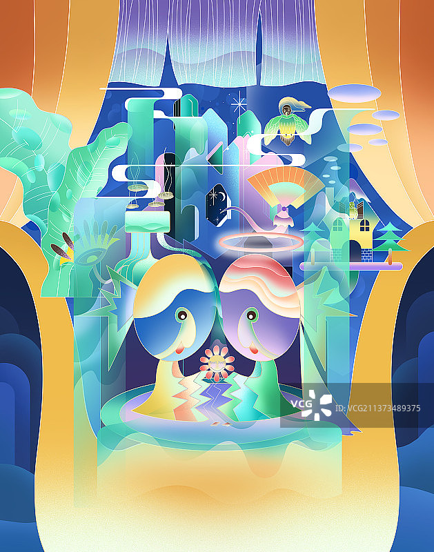 帷幔中的笑口常开图片素材