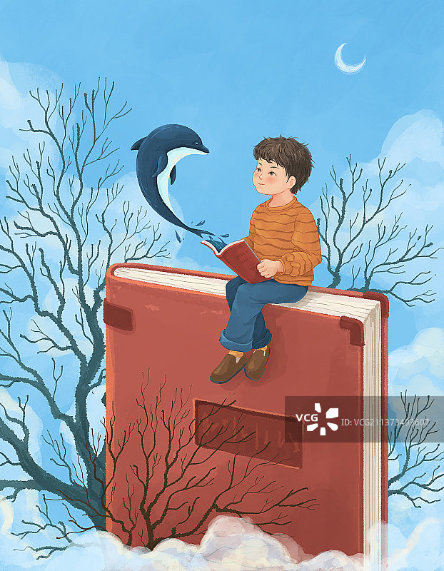 创意书籍儿童看书插画2图片素材