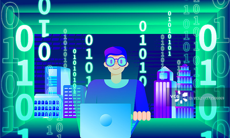 程序员工作场景代码数据防护矢量插画图片素材