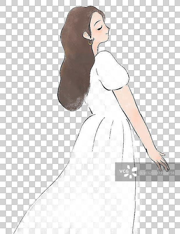夏天穿着裙子的女孩插画元素图片素材
