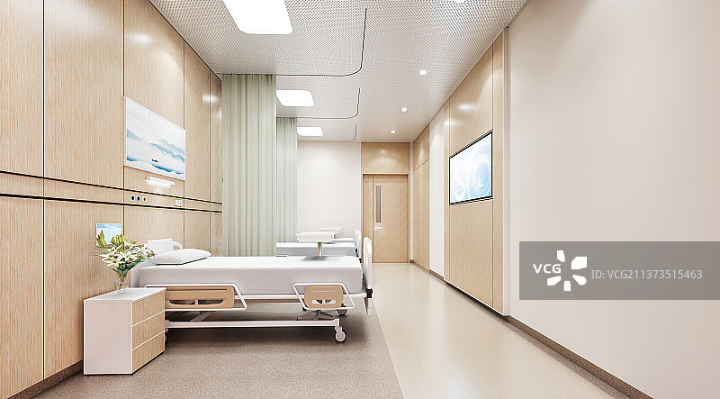 医院病房配有病床和舒适的医疗设备图片素材