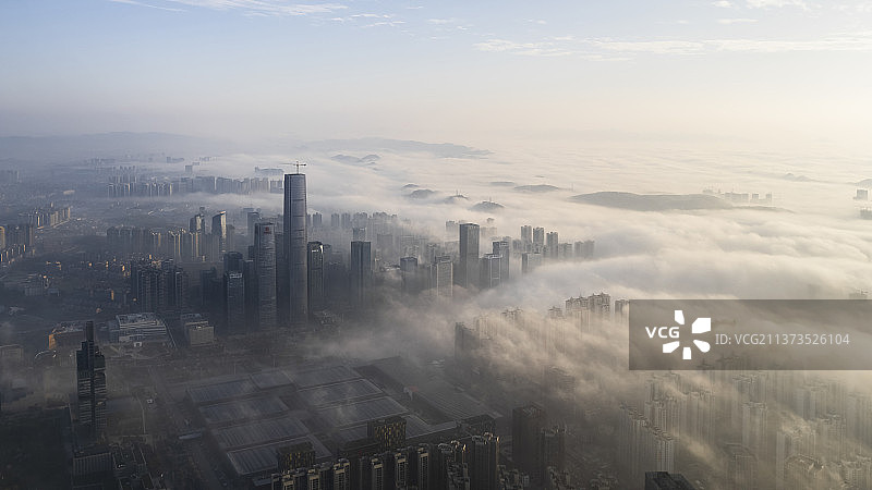 贵阳市观山湖城市云海航拍图图片素材