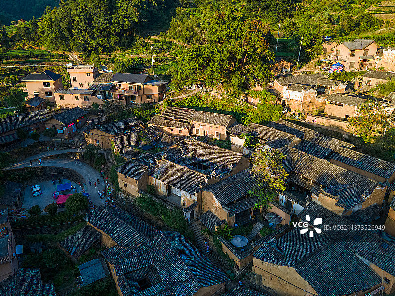 浙江丽水松阳县杨家堂松庄村风光航拍大疆夕阳黄昏图片素材