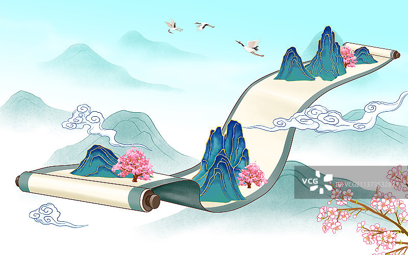 国风卷轴只江山如画图片素材