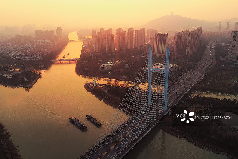 暮色氤氲+浙江省湖州市吴兴区西苕溪图片素材