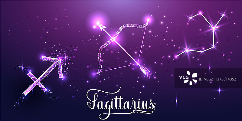 深紫色背景上的未来主义射手座图片素材