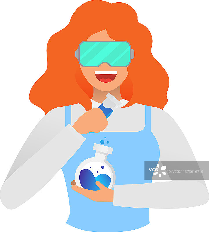 拿着化学烧瓶的女科学家图标图片素材