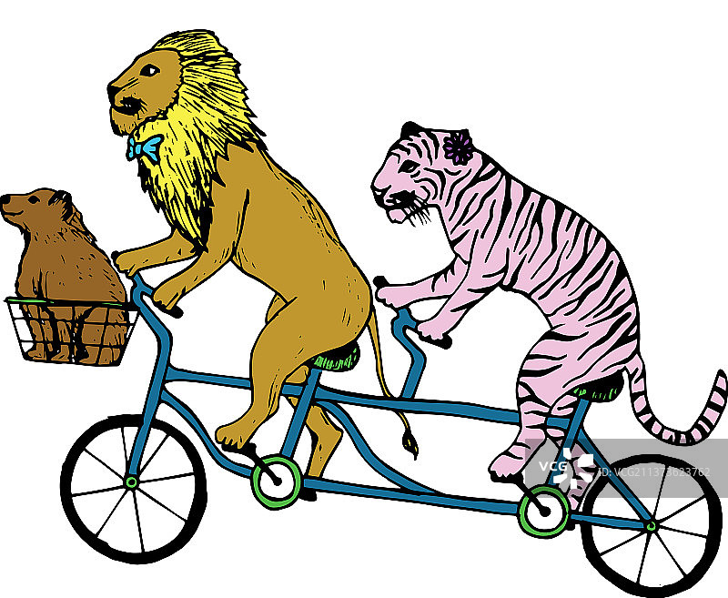 三人双人自行车图片素材