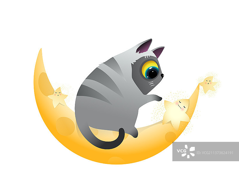 猫咪与金色月亮睡眠剪贴画图片素材