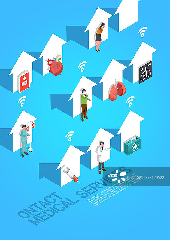 蓝色背景上的人物和医疗道具编辑图像图片素材