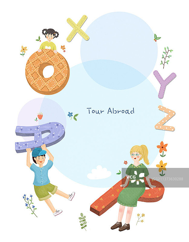 三个人物和英文字母插图图片素材