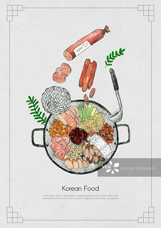 食品的插图与不同类型的火腿图片素材