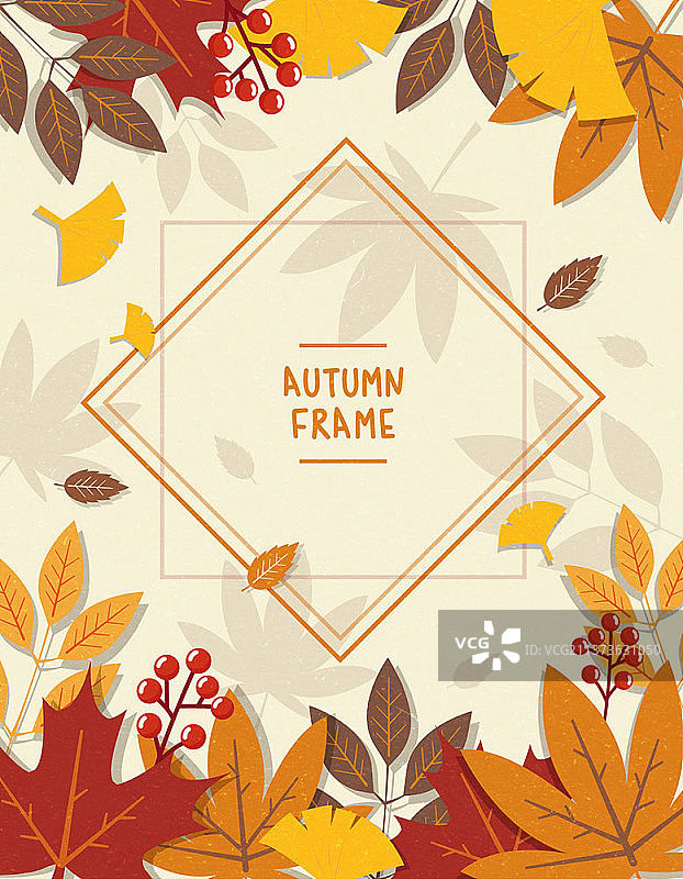 带树叶的秋季背景上的方形框架矢量素材图片素材