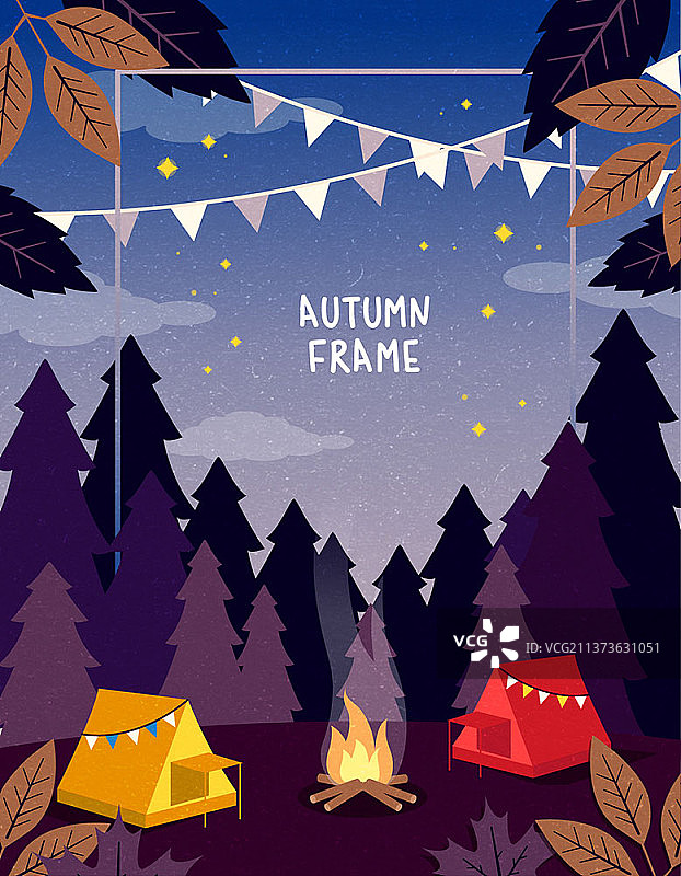 秋季帐篷篝火露营地矢量图图片素材