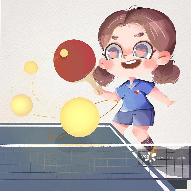 Q版可爱乒乓球运动小将打球图片素材