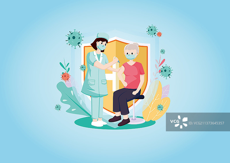 抗击疫情医生为老年女人打疫苗图片素材