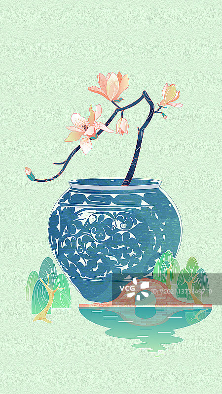 矢量插画国风玉兰图片素材