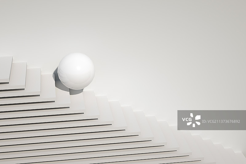 3D渲染抽象台阶楼梯和白色小球图片素材