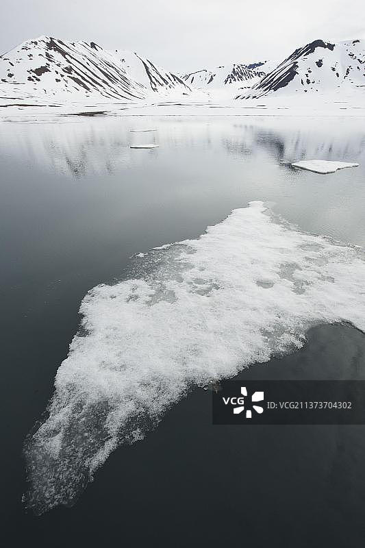 斯匹次卑尔根岛伍德峡湾海岸附近的浮冰图片素材